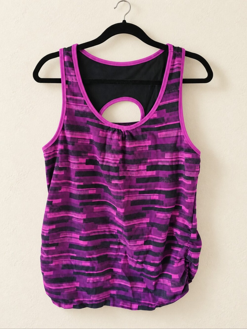 Hyba Purple Black Geometric Keyhole Back Tank Top XL Cotton Stretch